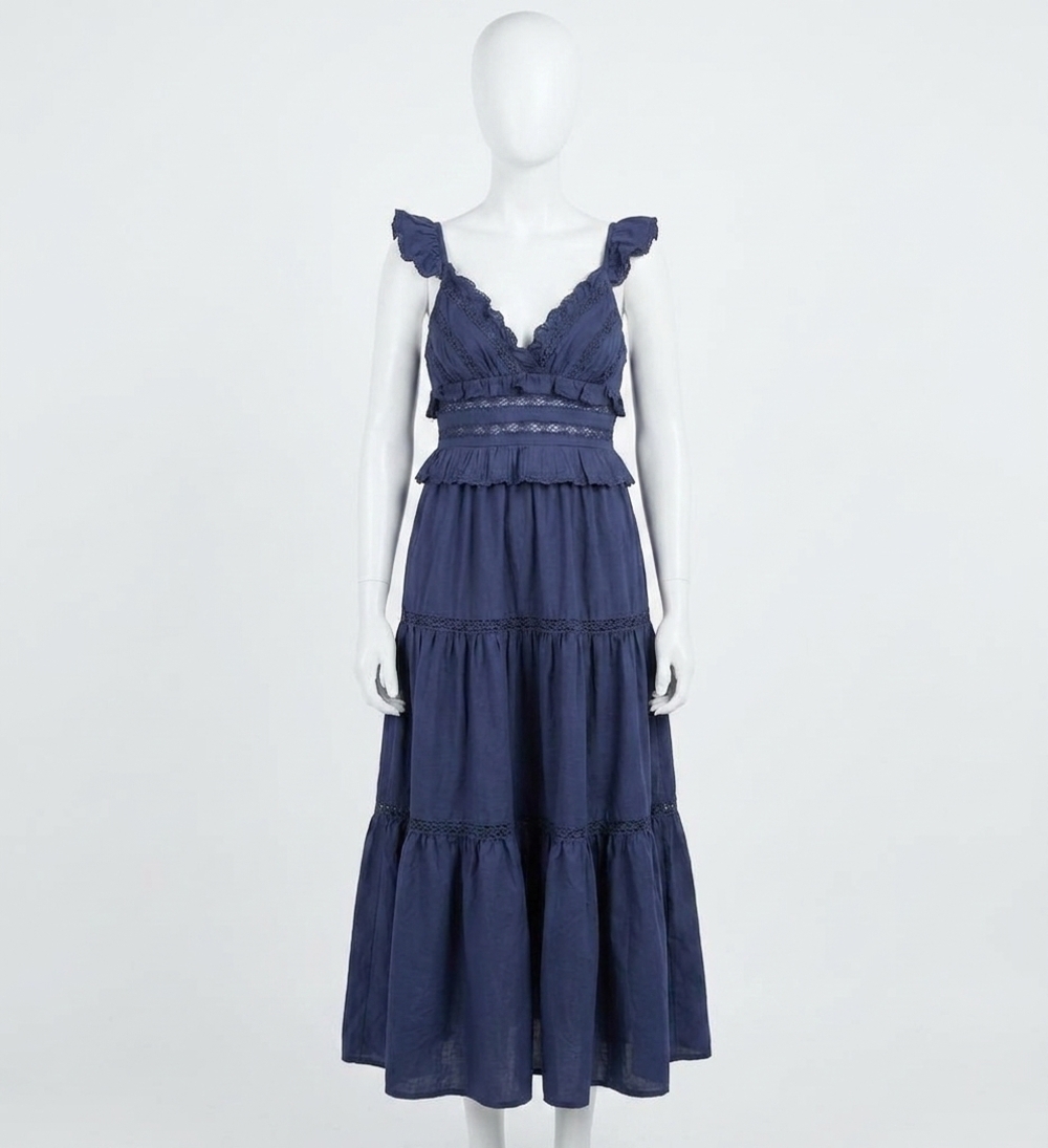 NEW SEA antonia puff sleeve dress in navy